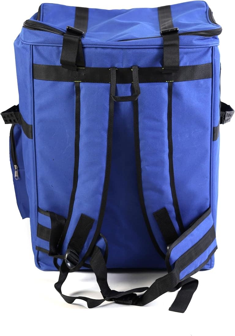 Insulated delivery backpack seen from the back, showing its padded shoulder straps