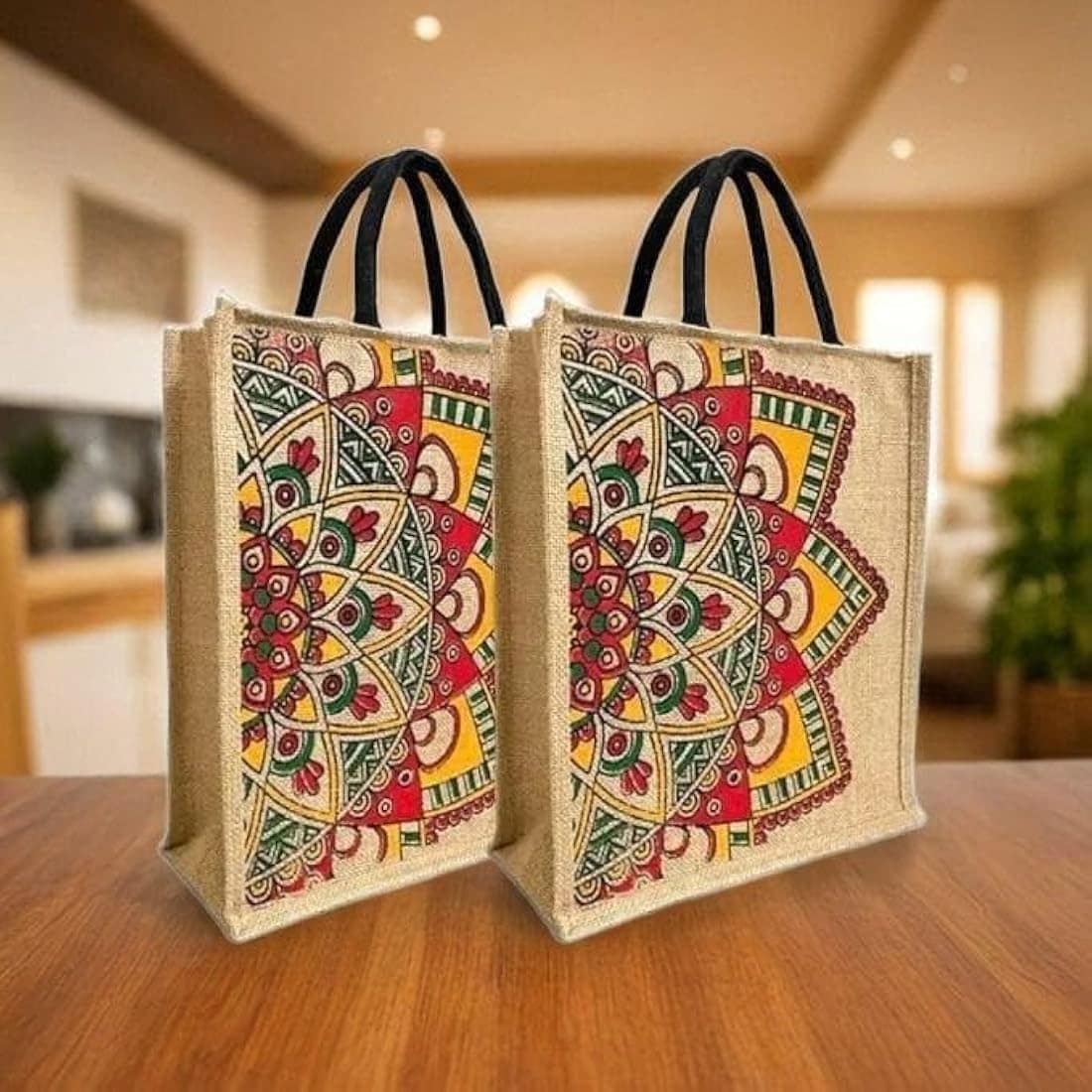 Jute bags with a full-colour mandala print